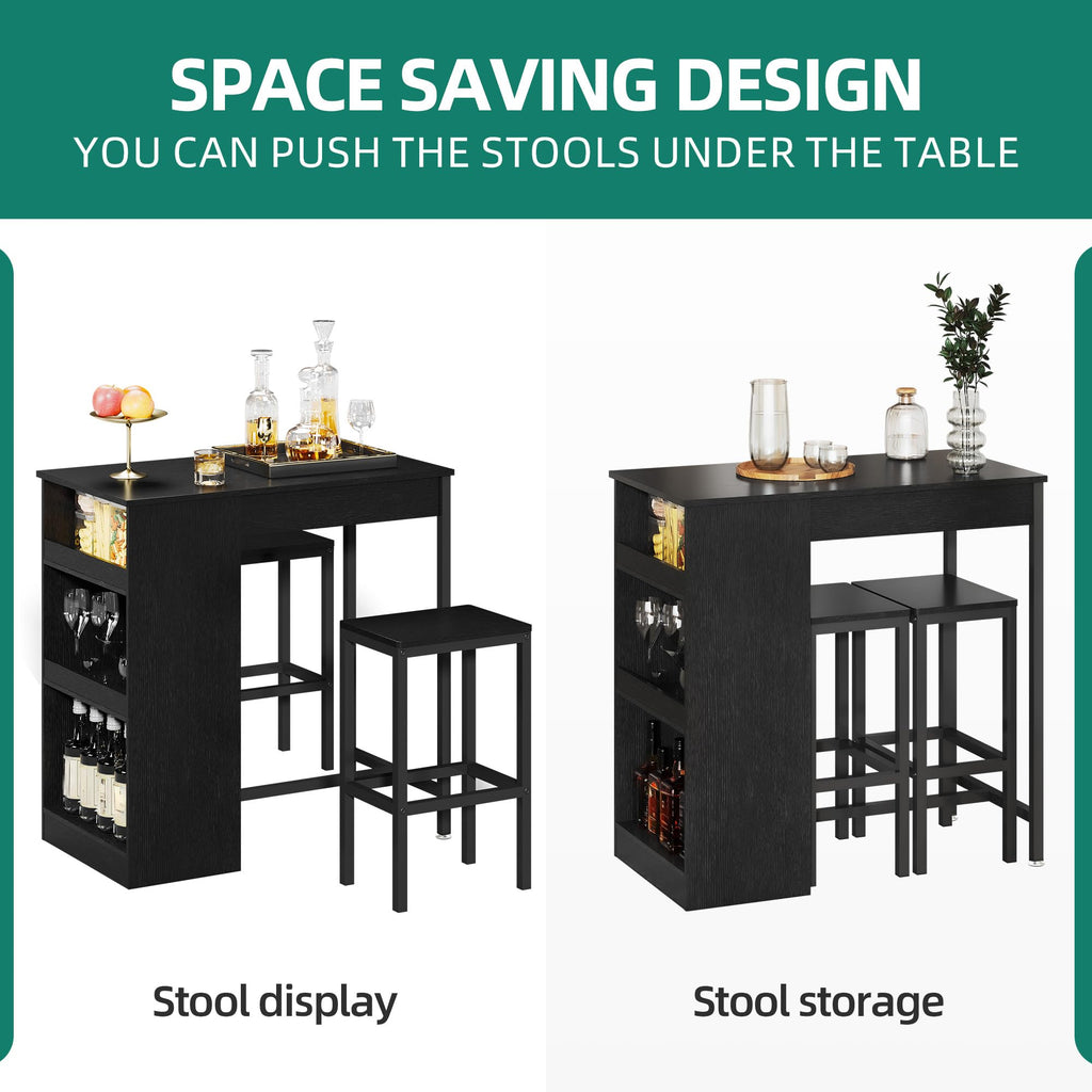YITAHOME Breakfast Bar Table and Stools Set, Bar Table Set with Bar Stools, Breakfast Bar Dining Bar Table Footrest and Storage Shelf for Kitchen - image 4