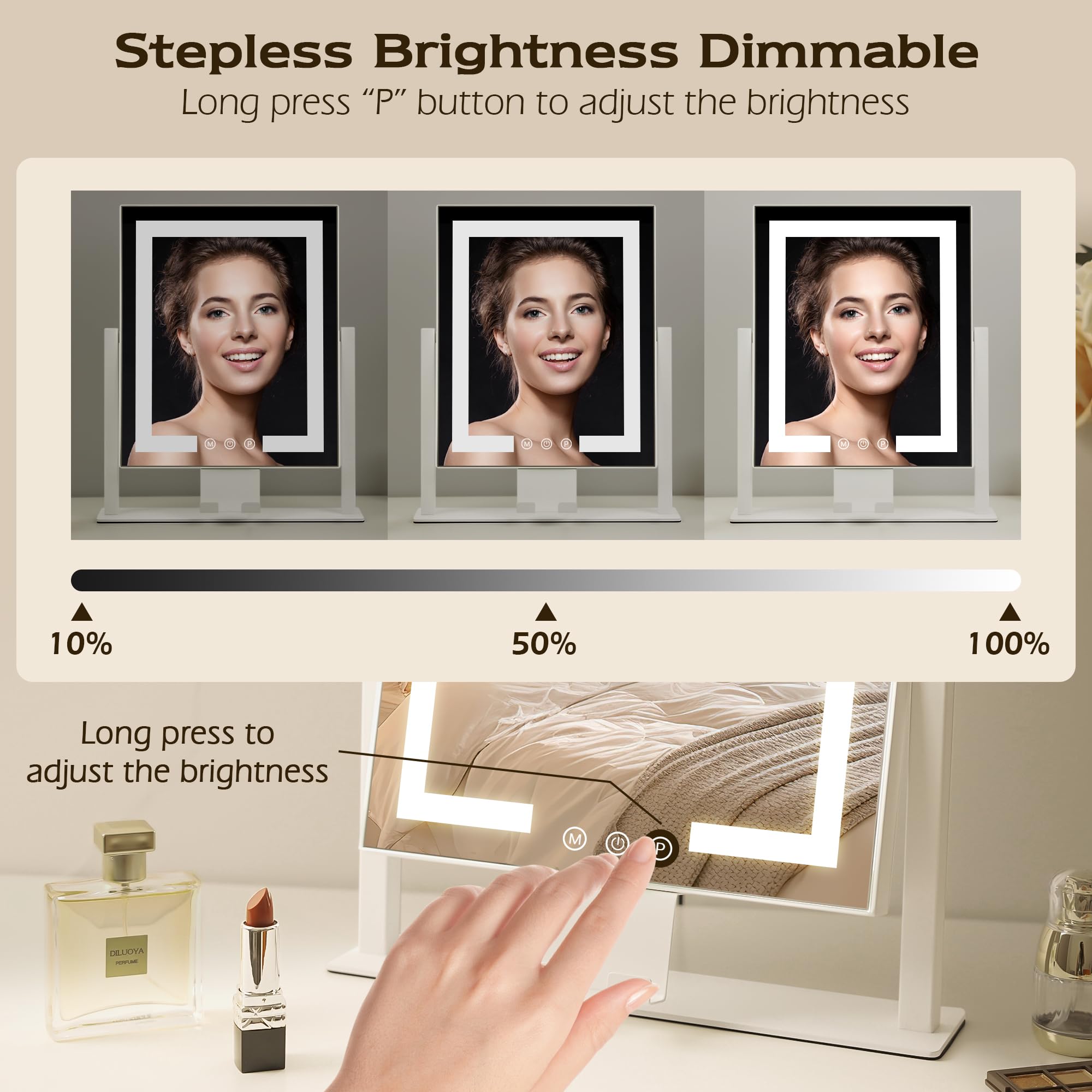 LuxeVue LED Vanity Makeup Mirror | 3 Light Modes & 360° Rotation – White