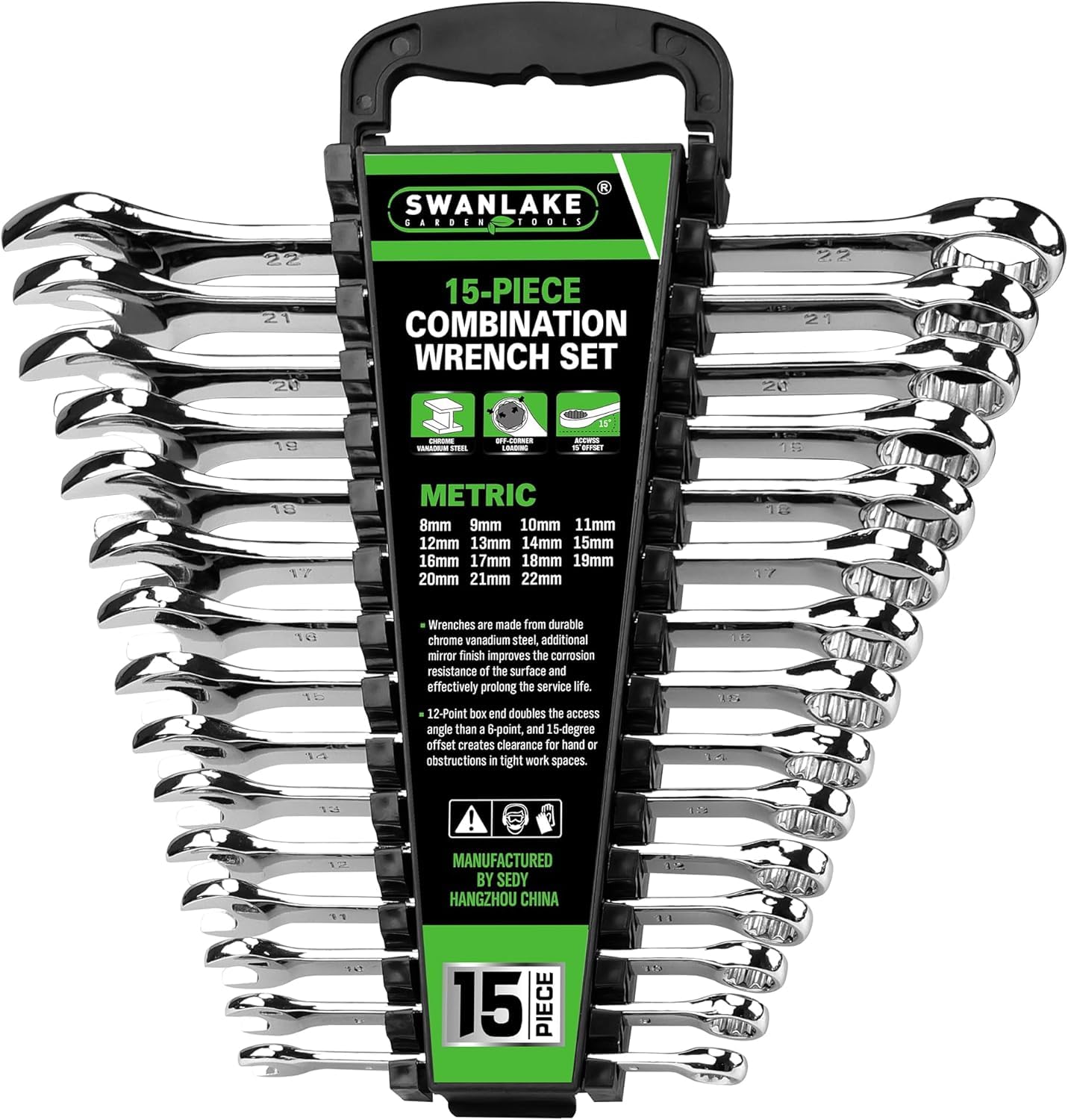 Swanlake 15-Piece Metric Spanner Set | 8-22mm Chrome Vanadium Wrench