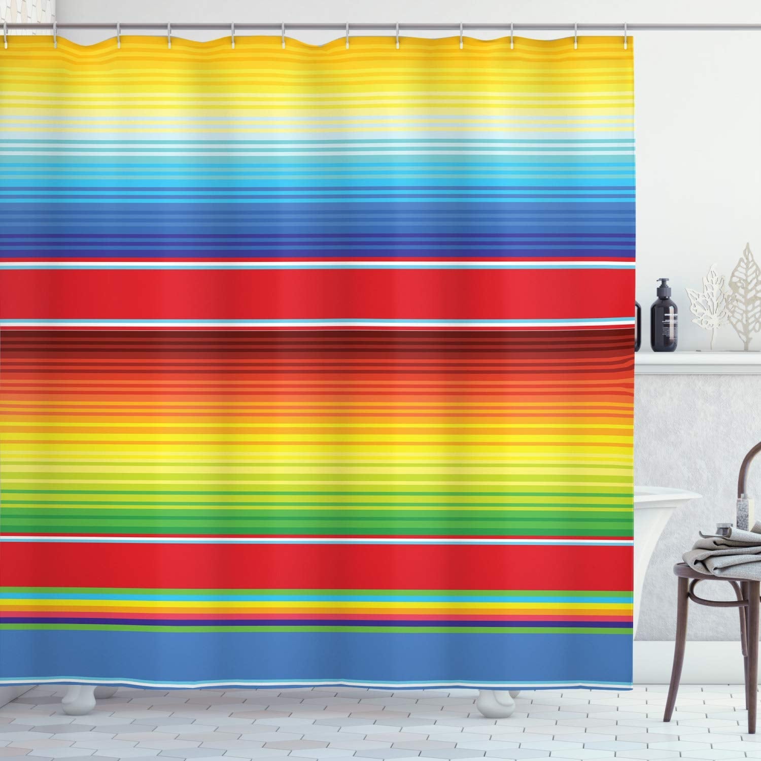 ABAKUHAUS Abstract Shower Curtain | Waterproof Turkish Fabric - Red Multicolor