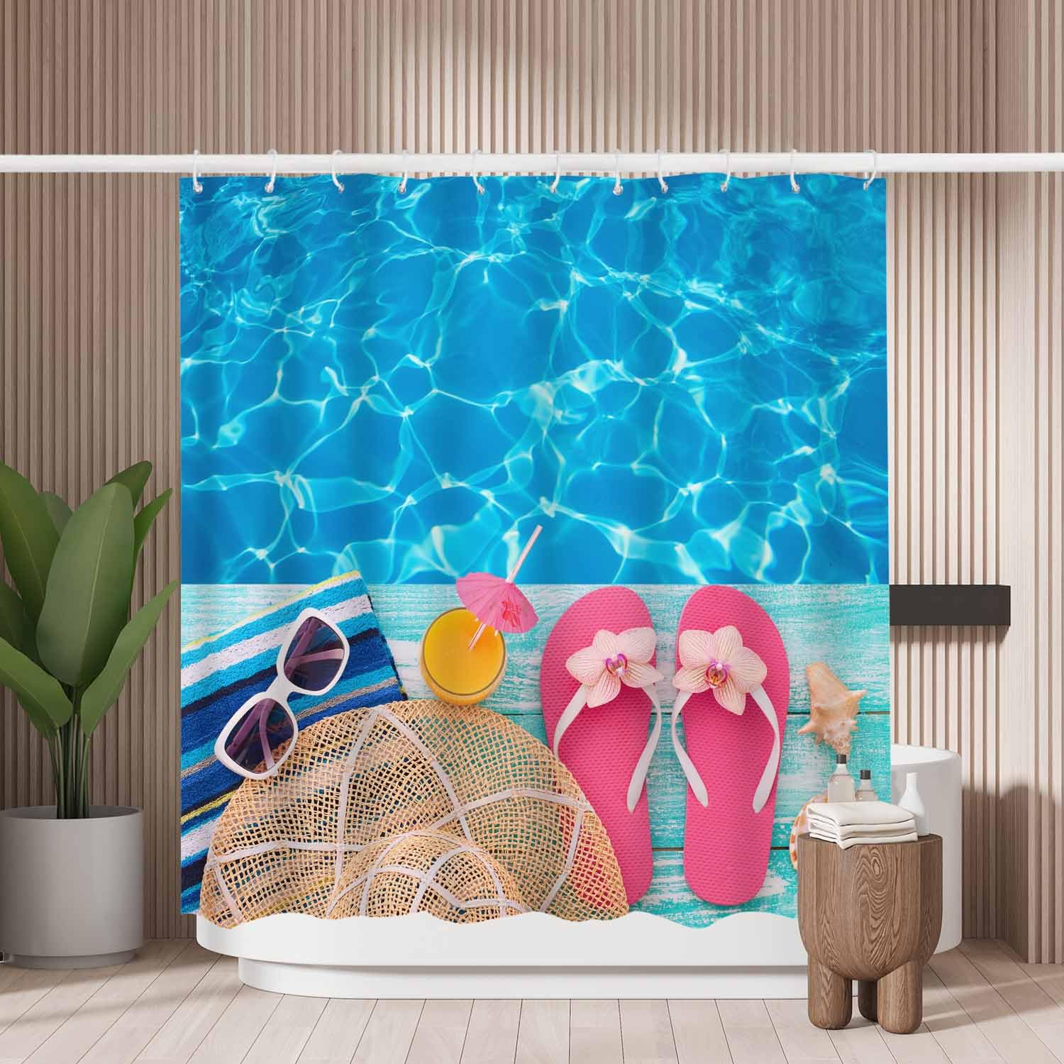 Pink Sandals Shower Curtain – Mold Resistant Polyester Fabric