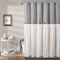 Lush Decor Linen Button Shower Curtain – Modern Farmhouse Gray & White, 72x72