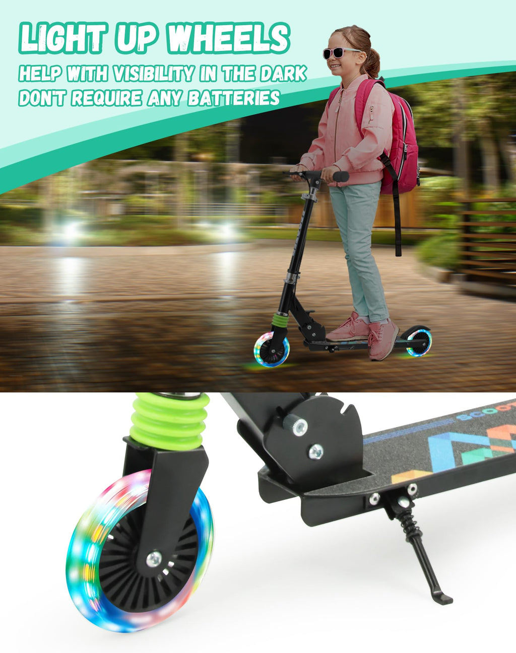 Tenboom Kids Scooter with Hand Brake, Light Up Wheels & Foldable Design