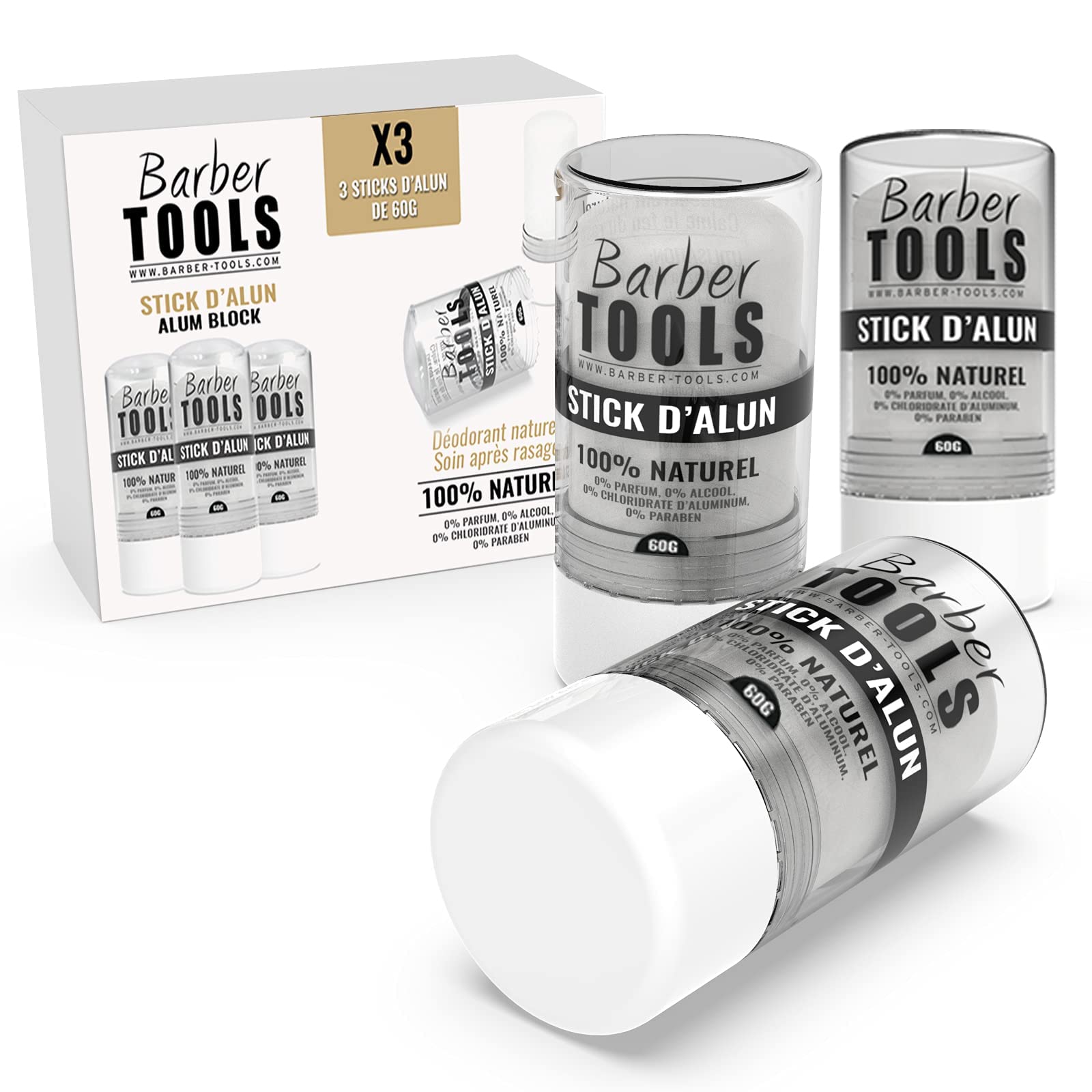 Alum Stone Deodorant Sticks – 100% Natural Aftershave 3x60g