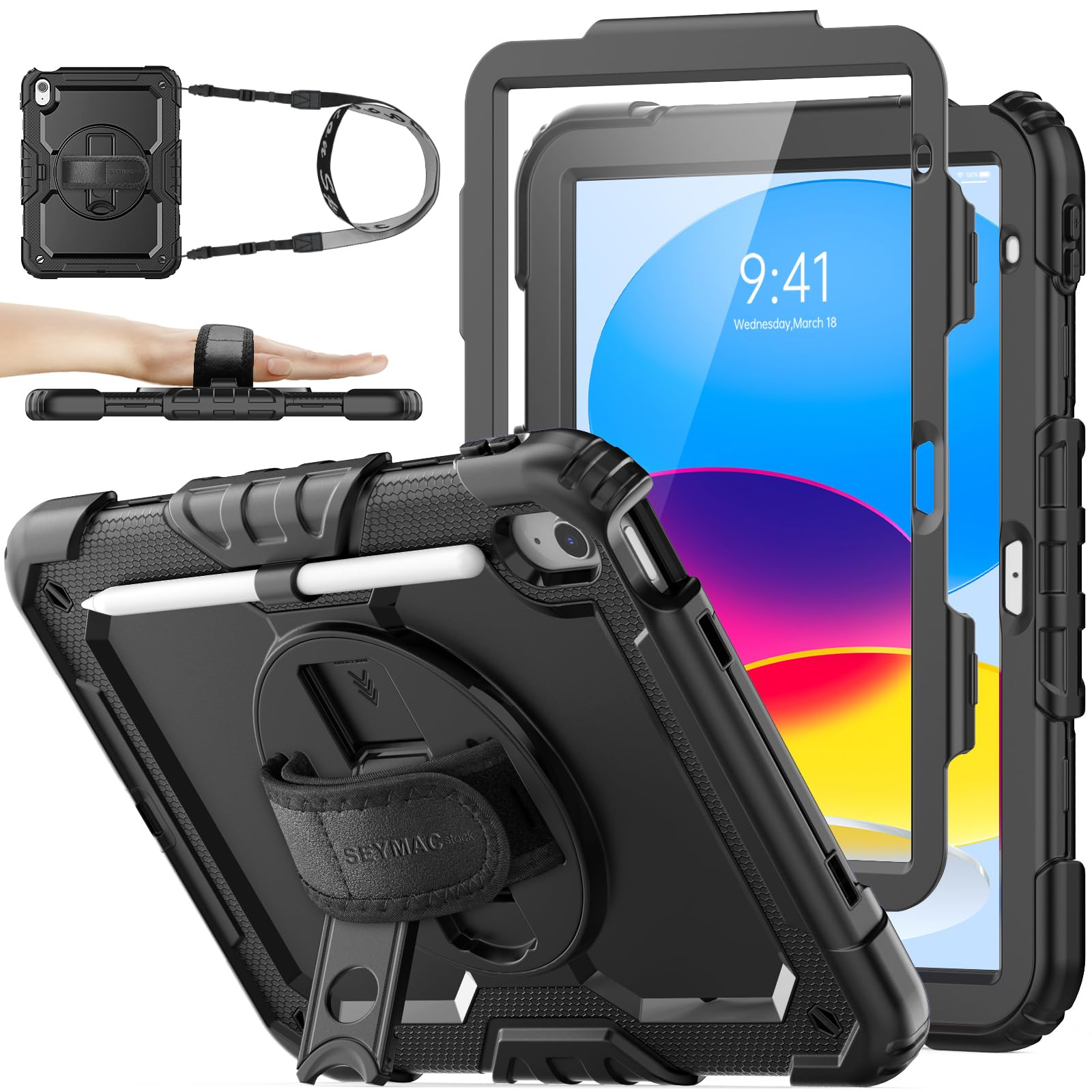 SEYMAC iPad 11/10.9 Case – Heavy Duty Shockproof Cover with Stand