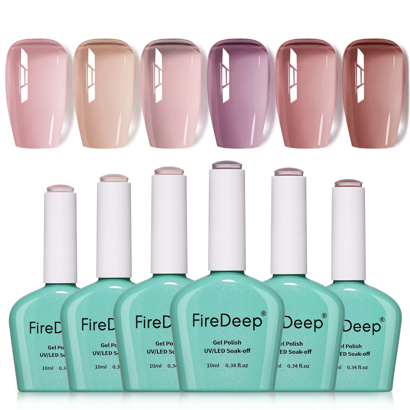 Firedeep 6 Color Jelly Nude Gel Nail Polish Set – Sheer Soak Off UV Gel
