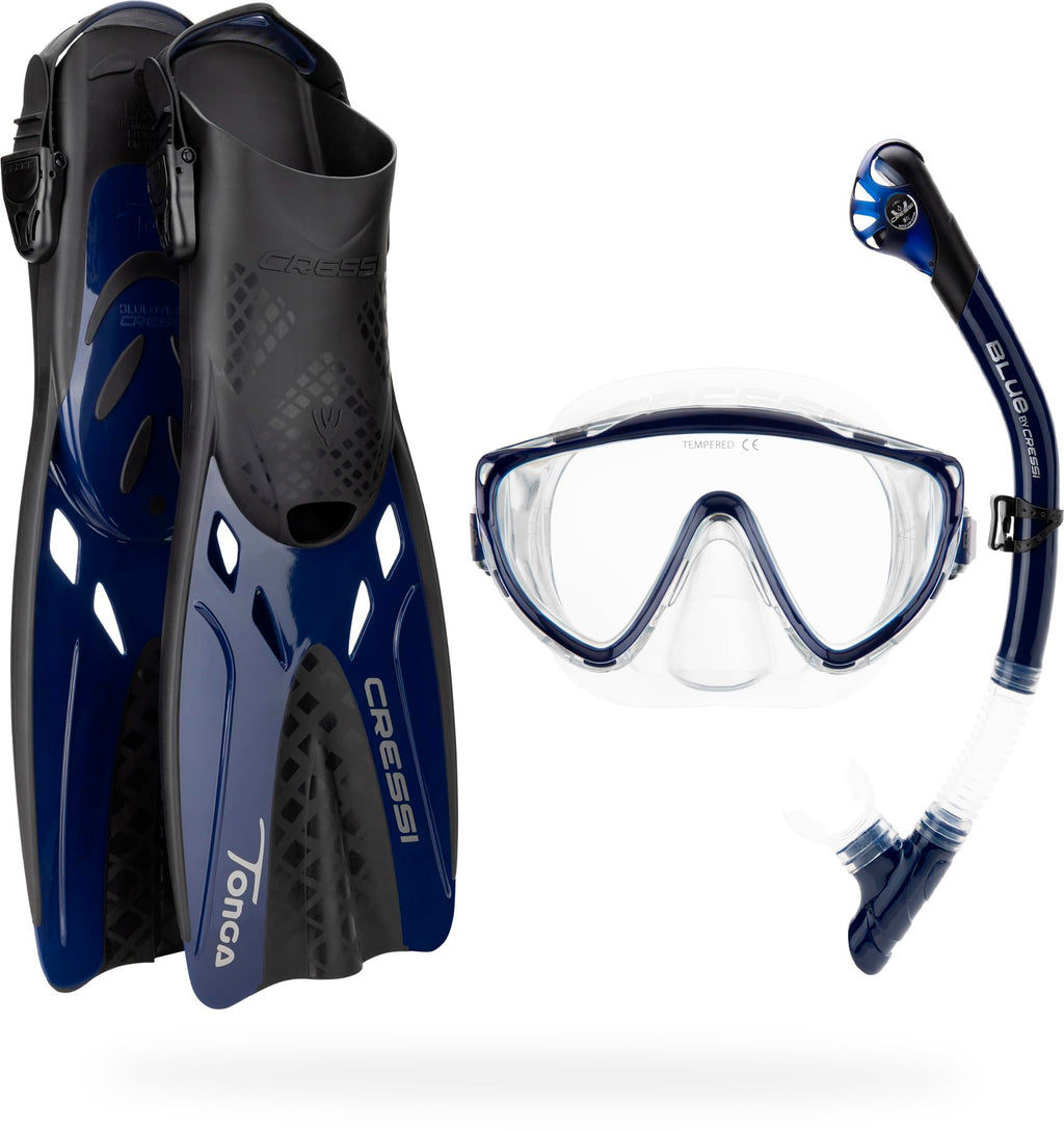 Cressi Tino Adventure Snorkel Set – Tonga Fins & Mask, Blue, S/M