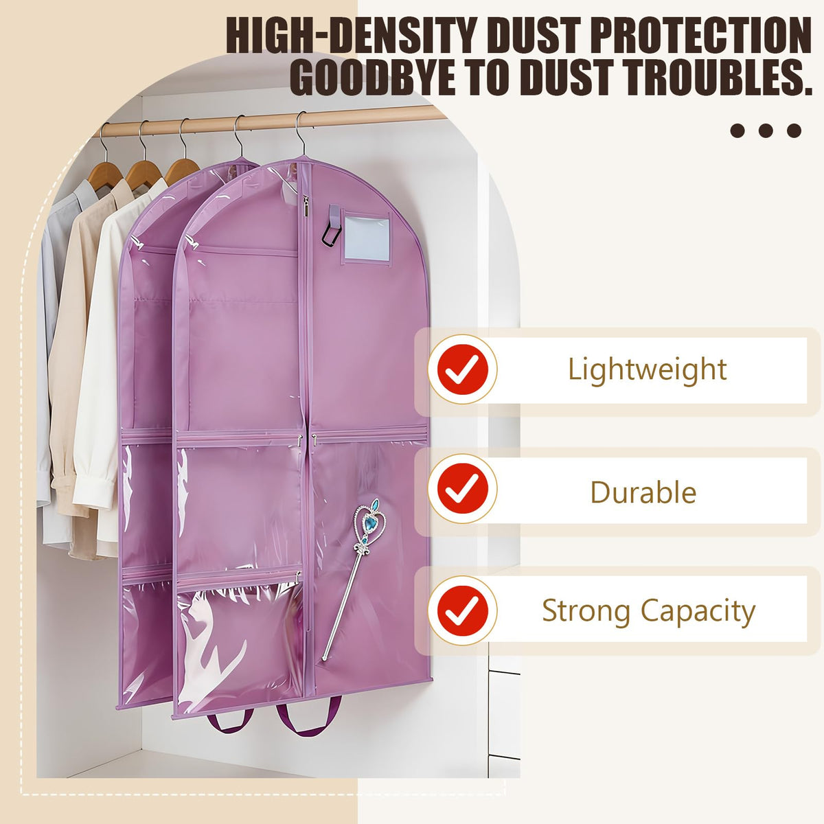 2 Pack 39.37 Inch Dance Costume Bag for Dancers, Hanging Garment Bags with Multiple Pockets, Clear Storage Organizer for Costumes - image 3