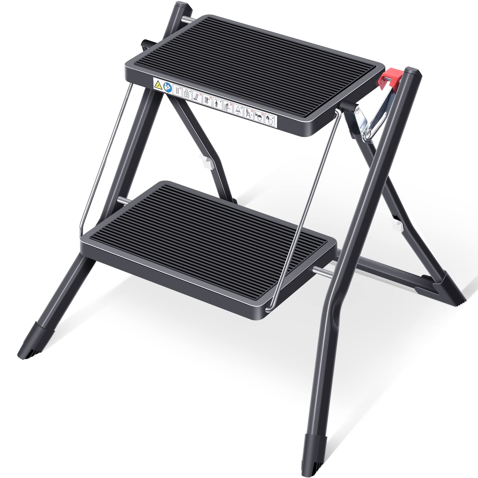 KINGRACK 2 Step Folding Ladder – Slim Portable Household Step Stool