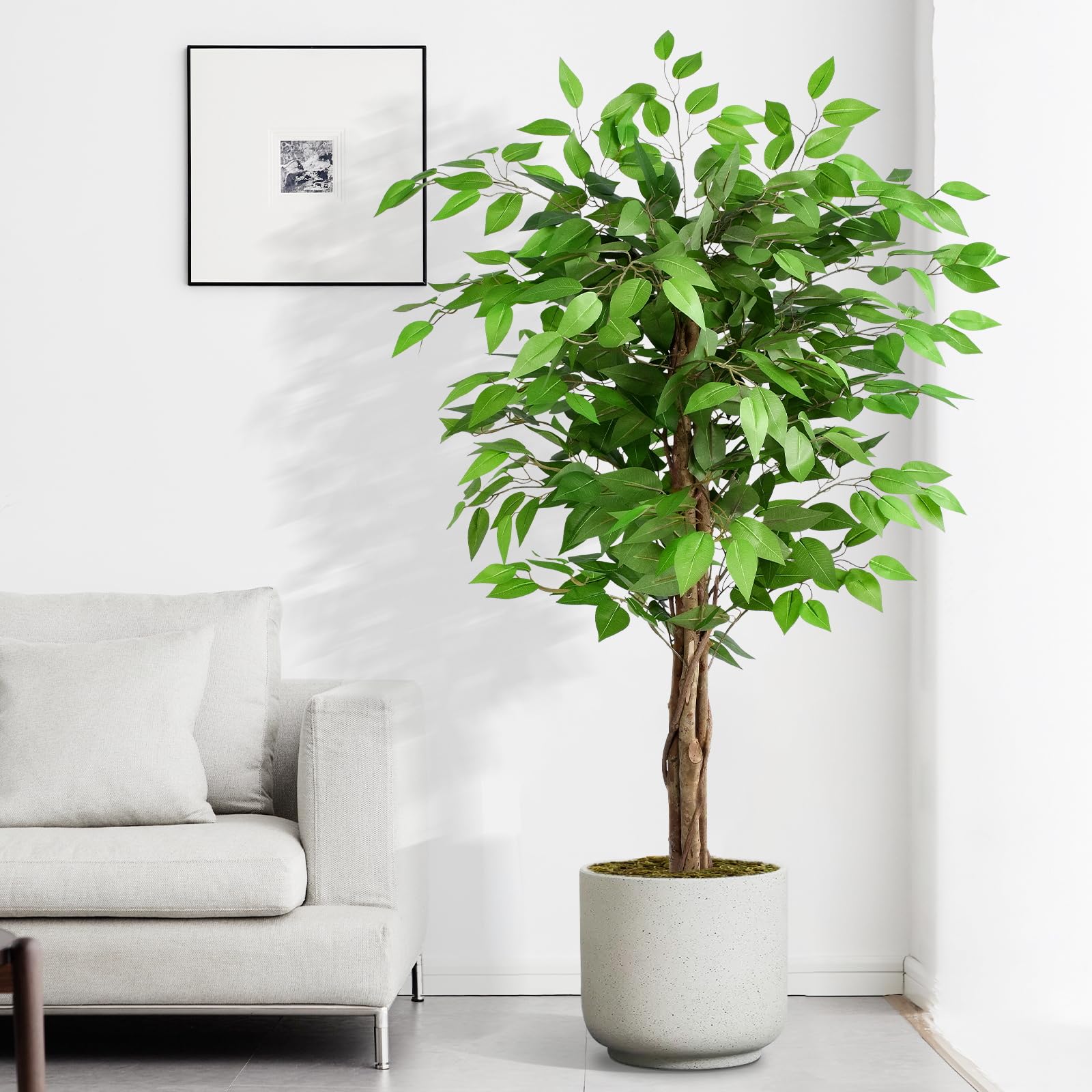 Keeplush 5ft Artificial Ficus Tree | Lifelike Faux Plant with Wood Trunks