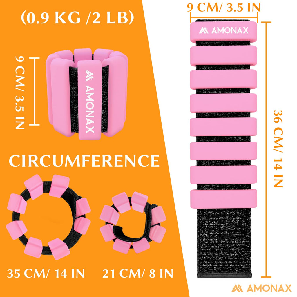 Amonax Adjustable Ankle and Wrist Weights Set | Silicone 1lb-2lb Pair