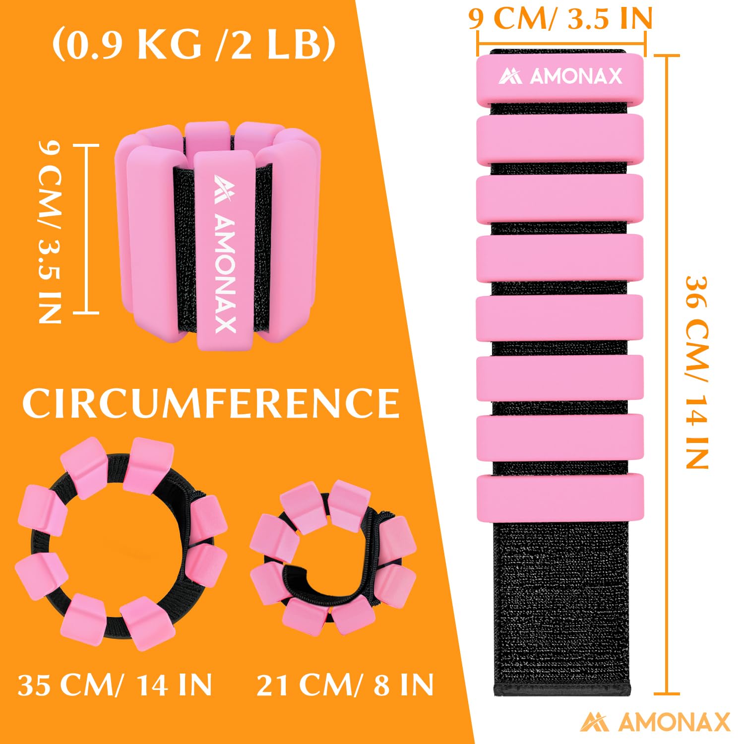 Amonax Adjustable Ankle and Wrist Weights Set | Silicone 1lb-2lb Pair