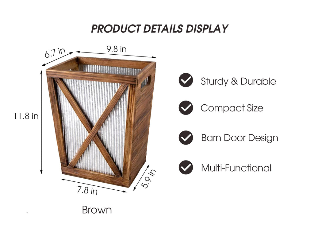 Venalys Small Wood Trash Can Wastebasket, Decorative Barn Door Garbage Can Waste Basket, Rustic Distressed Rectangular Trash Bin - image 2