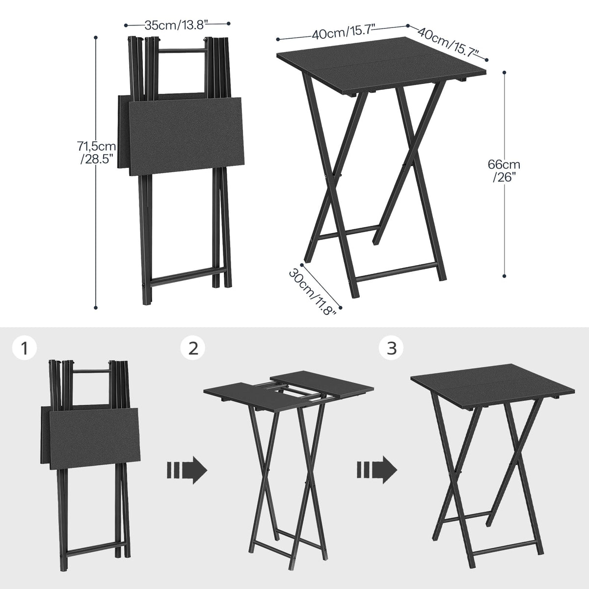 HOOBRO Folding Side Table, TV Tray Table for Eating, Small Industrial Sofa Snack Foldable Table for Small Spaces, Space-Saving, Black EBB27BZ01