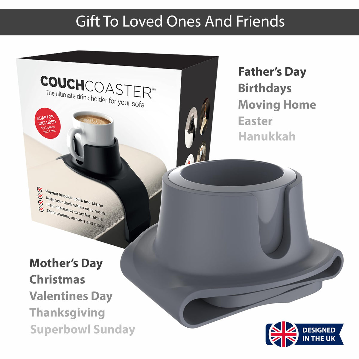 HIT PRODUCTS CouchCoaster® - Couch Armrest Cup Holder, Steel Grey - image 5