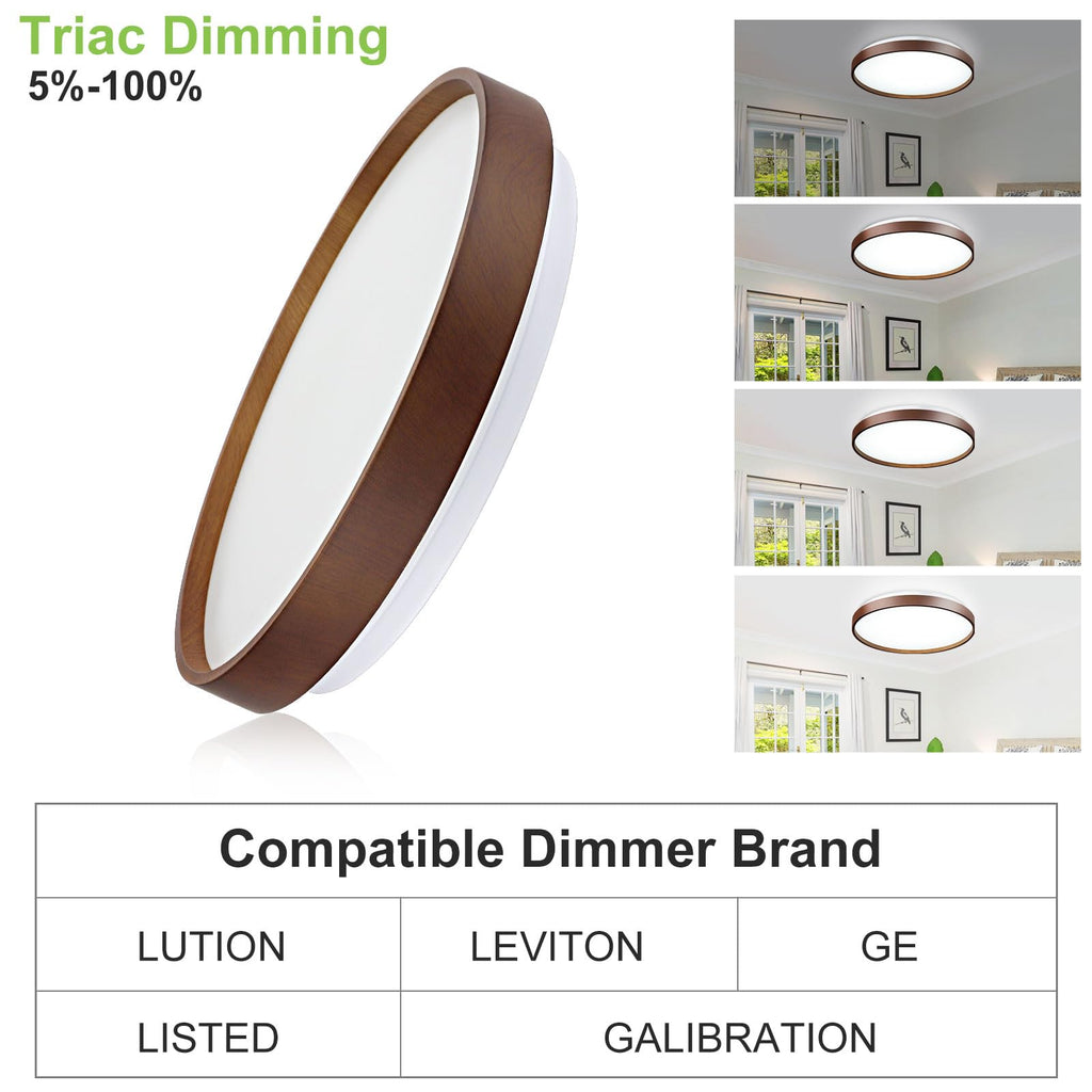 DINGLILIGHTING 13 Inch Wood Grain LED Flush Mount Ceiling Light | 5CCT