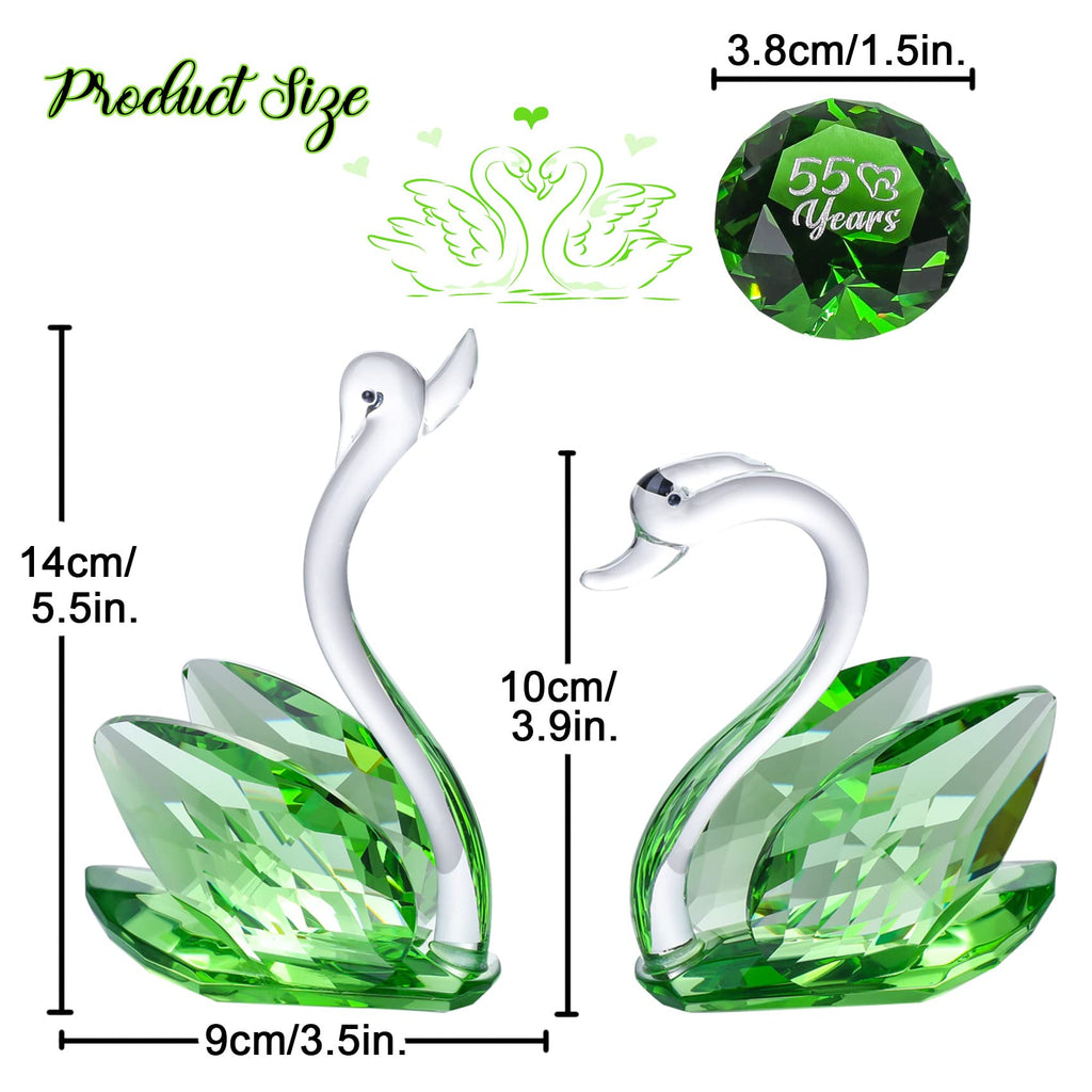 Crystal Green Swans | 55th Emerald Wedding Anniversary Gift