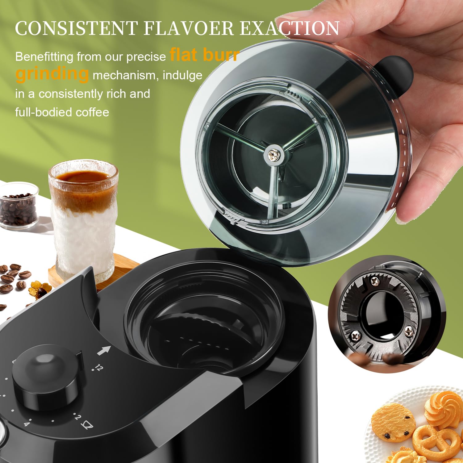 Wancle Electric Burr Coffee Grinder – 28 Settings for 2-12 Cups