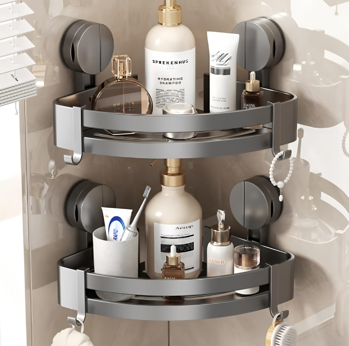 ONXE Suction Cup Shower Caddy – 2 Pack Rustproof Aluminum Corner Shelf