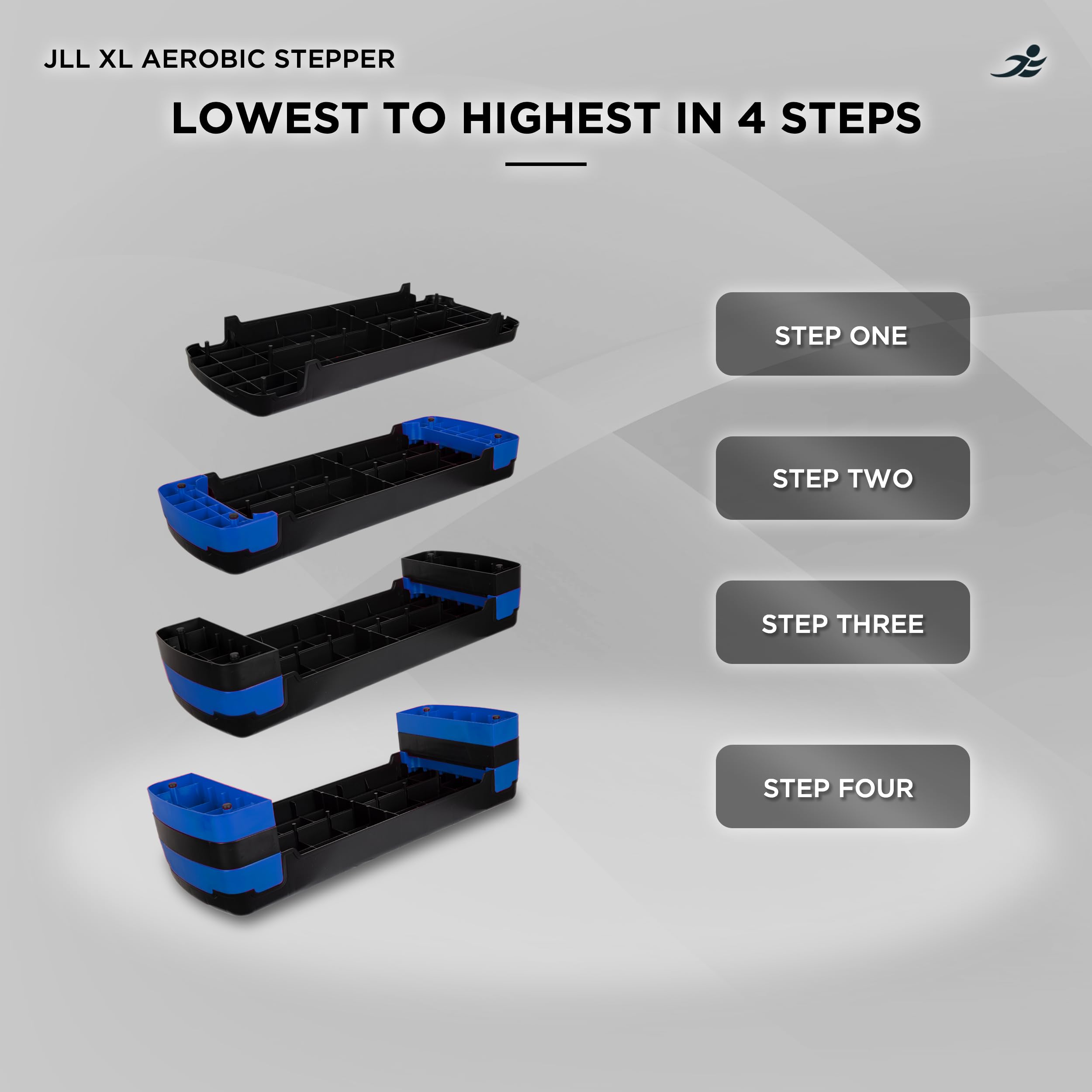 JLL Aerobic Exercise Stepper – Adjustable Height Fitness Platform, Blue XL