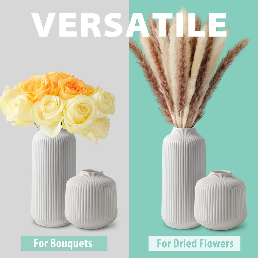 flature Ceramic Vases Set of 2 – Modern Nordic Boho Decor in Matte White