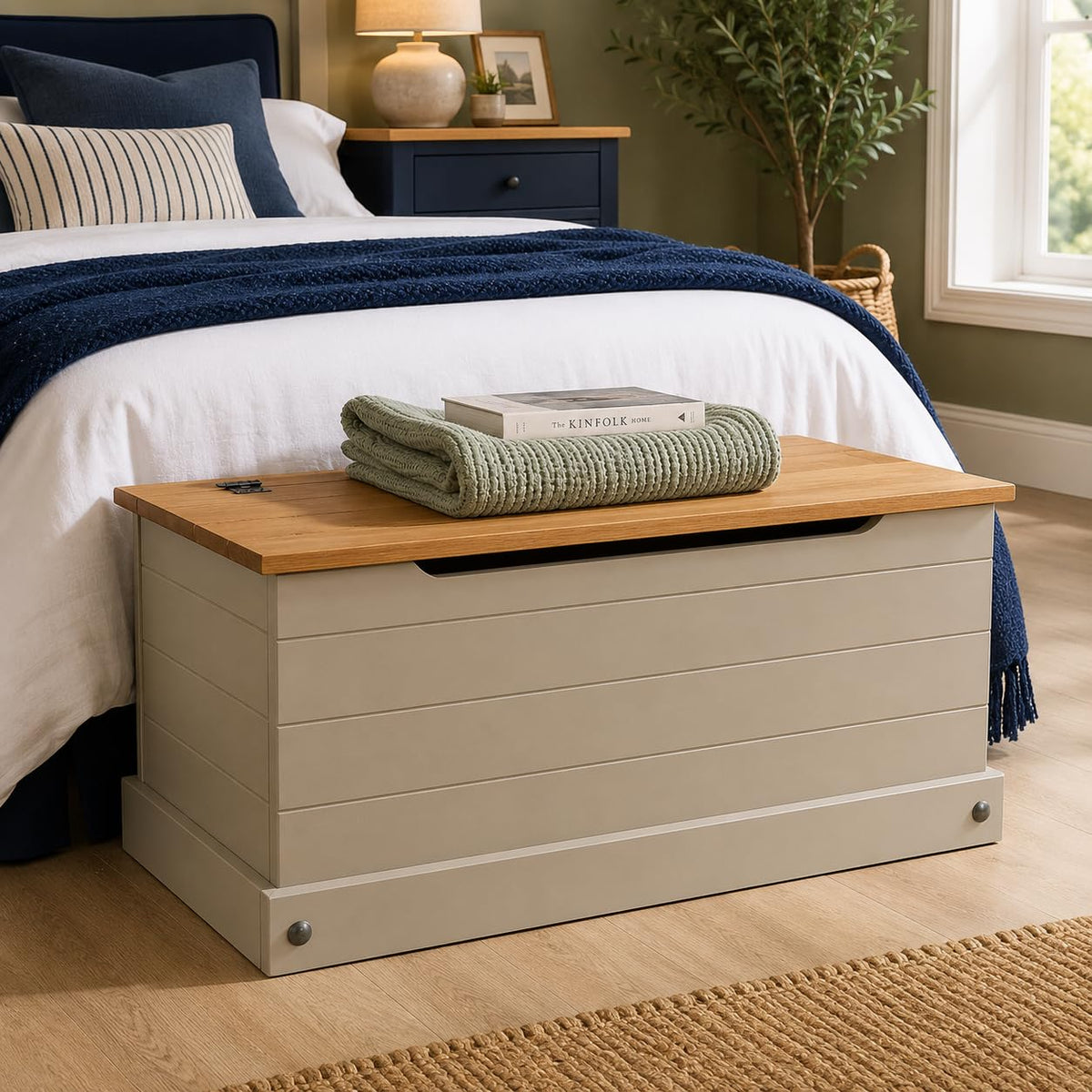Mews Corona Grey Storage Chest Ottoman Solid Pine Wood Mexican Toy Chest Bedding Blanket Box - image 1