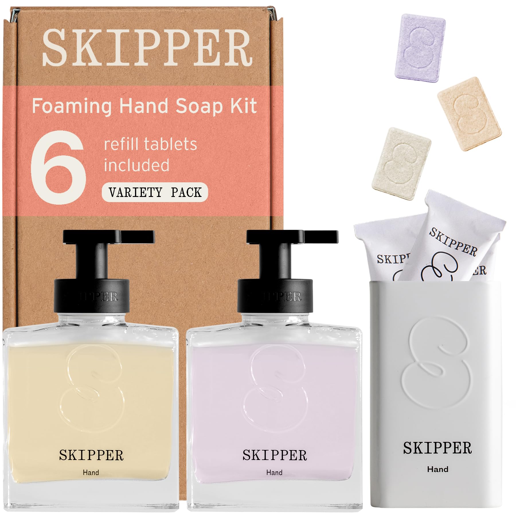 Skipper Glass Foaming Hand Wash Duo Kit – 2 Dispensers & 6 Refills
