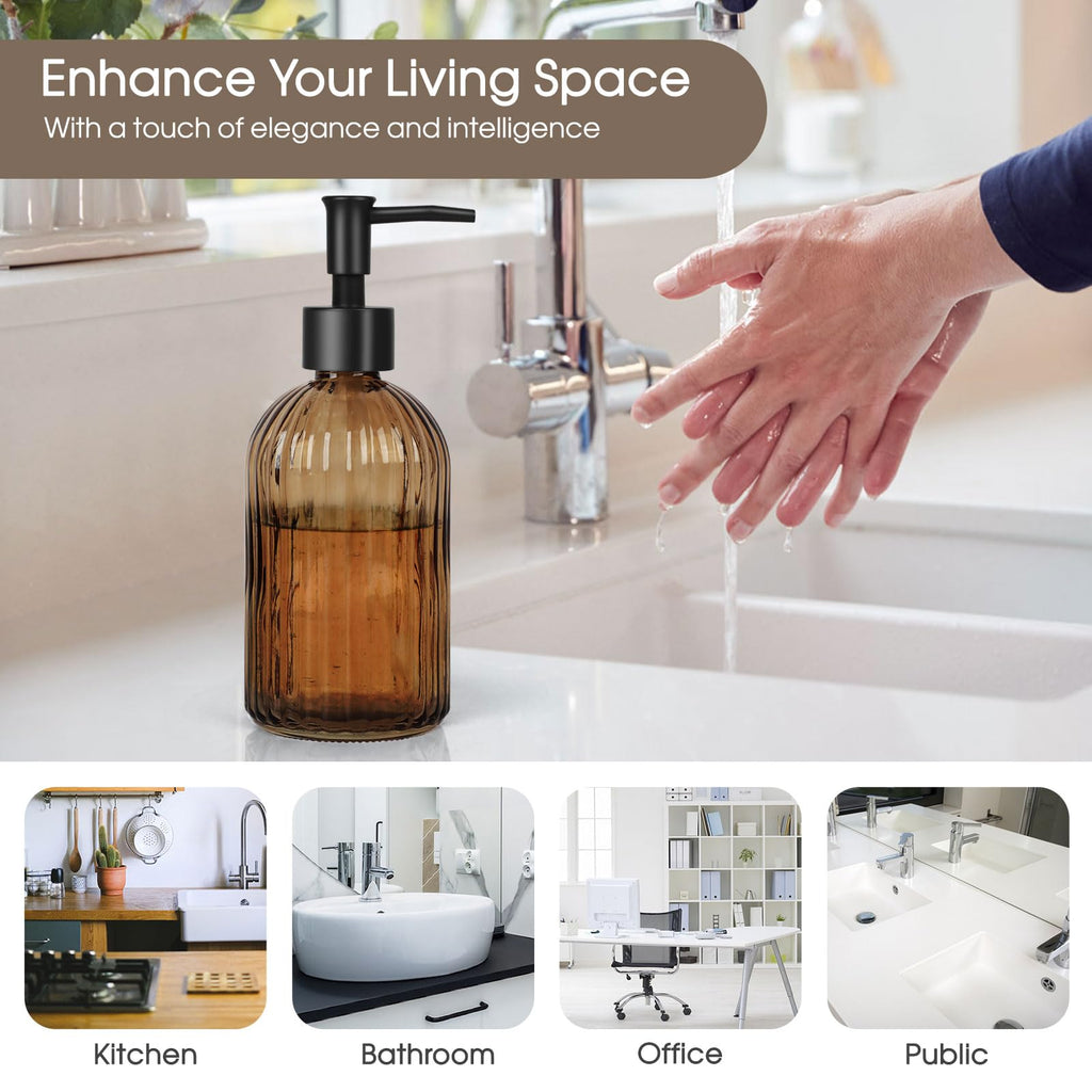 Topsky Glass Soap Dispenser with Black Rustproof Plastic Pump, 400ml Amber - image 5