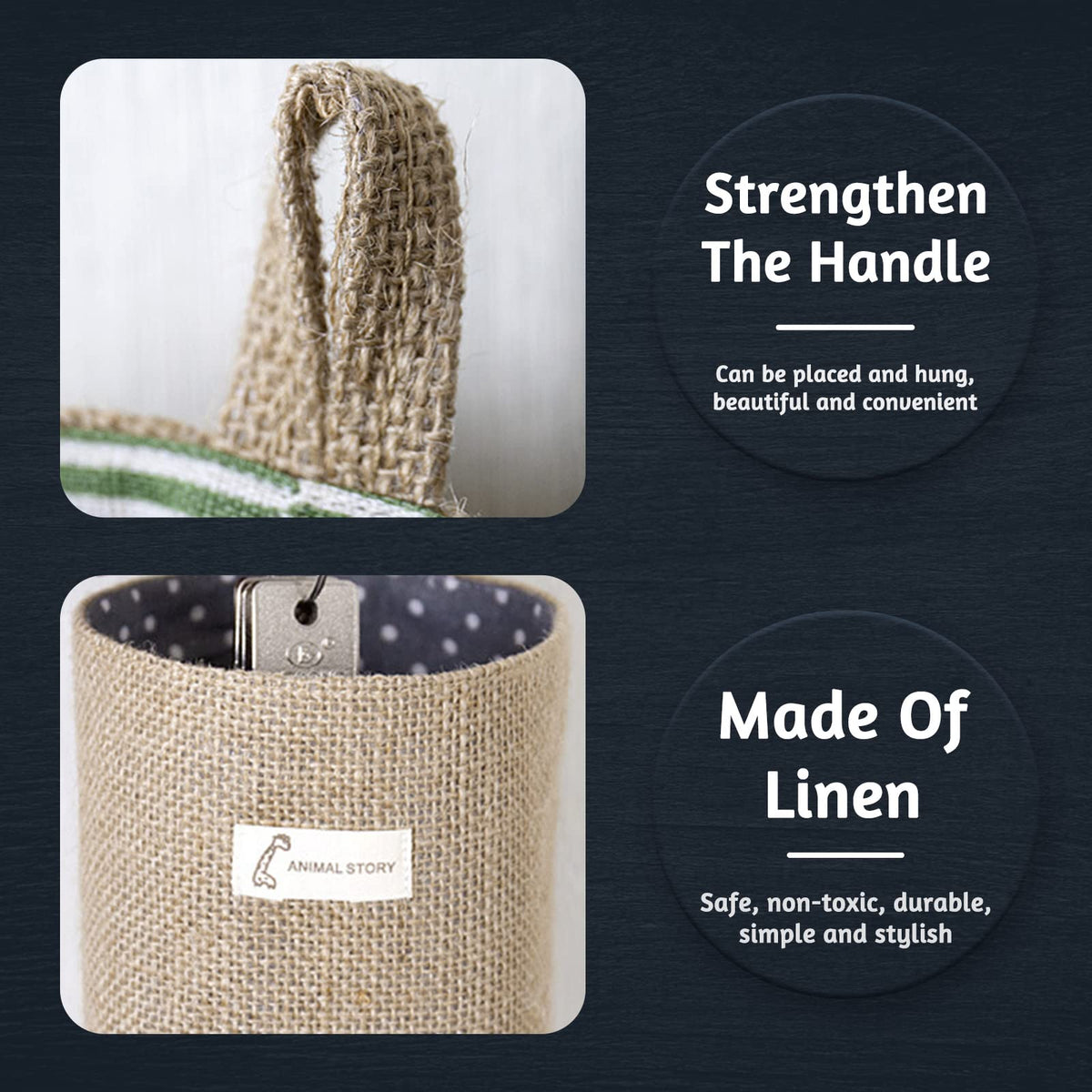 Fahibin Cotton Linen Storage Basket Bag,3pcs Hanging Small Foldable Storage Basket Bag with Handle, Foldable Organizer Decorative Bag for Toys, Keys - image 3