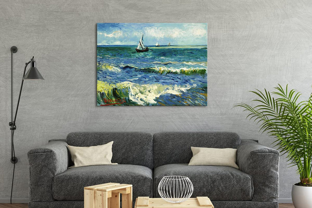 Wieco Art | Van Gogh Seascape at Saintes Maries Framed Canvas Wall Art