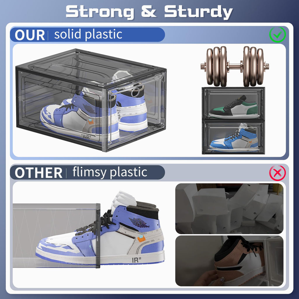 TidyTrove Stackable Shoe Storage Box | 9-Pack Clear Magnetic Containers