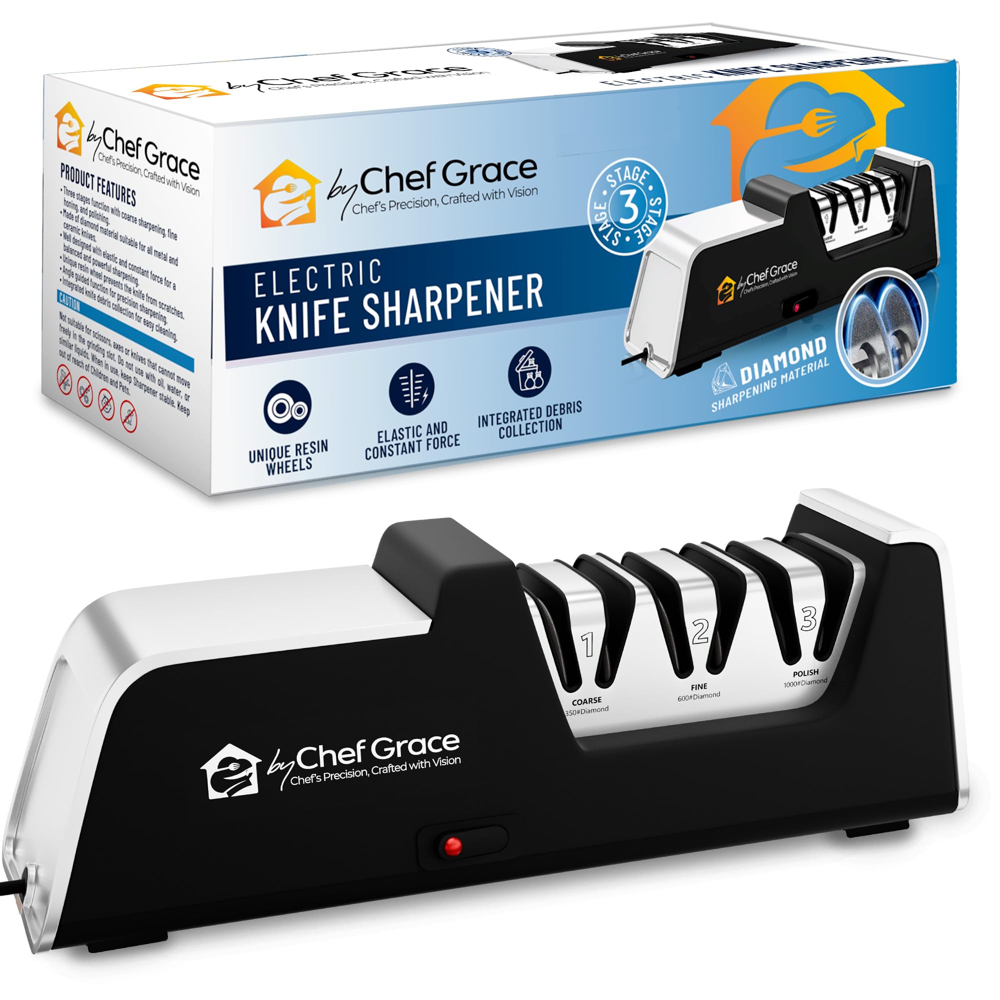 3-Stage Electric Diamond Knife Sharpener - 15° Precision