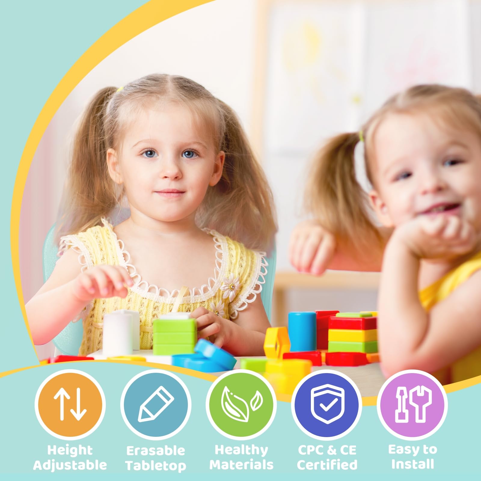 FUNLIO Height Adjustable Kids Table and 2 Chairs Set | Ages 3-8 | Pink