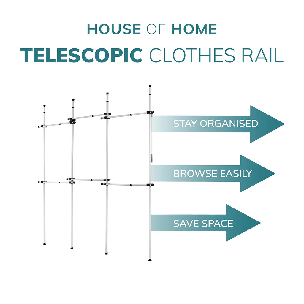 House of Home Heavy Duty Triple Telescopic Clothes Rail | 110-310cm