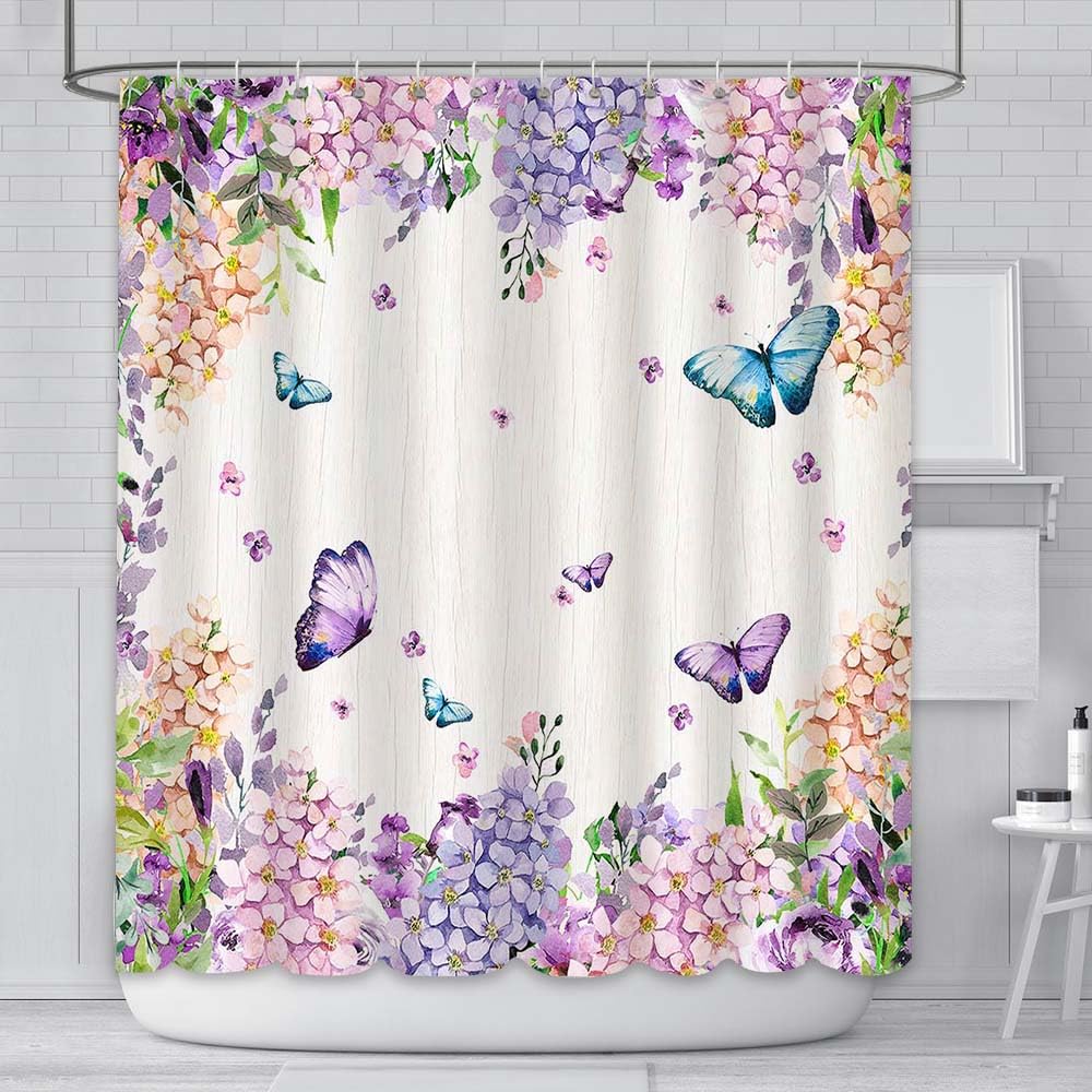 AIBIIN Butterfly Floral Shower Curtain | Waterproof Polyester Fabric, 180x180cm