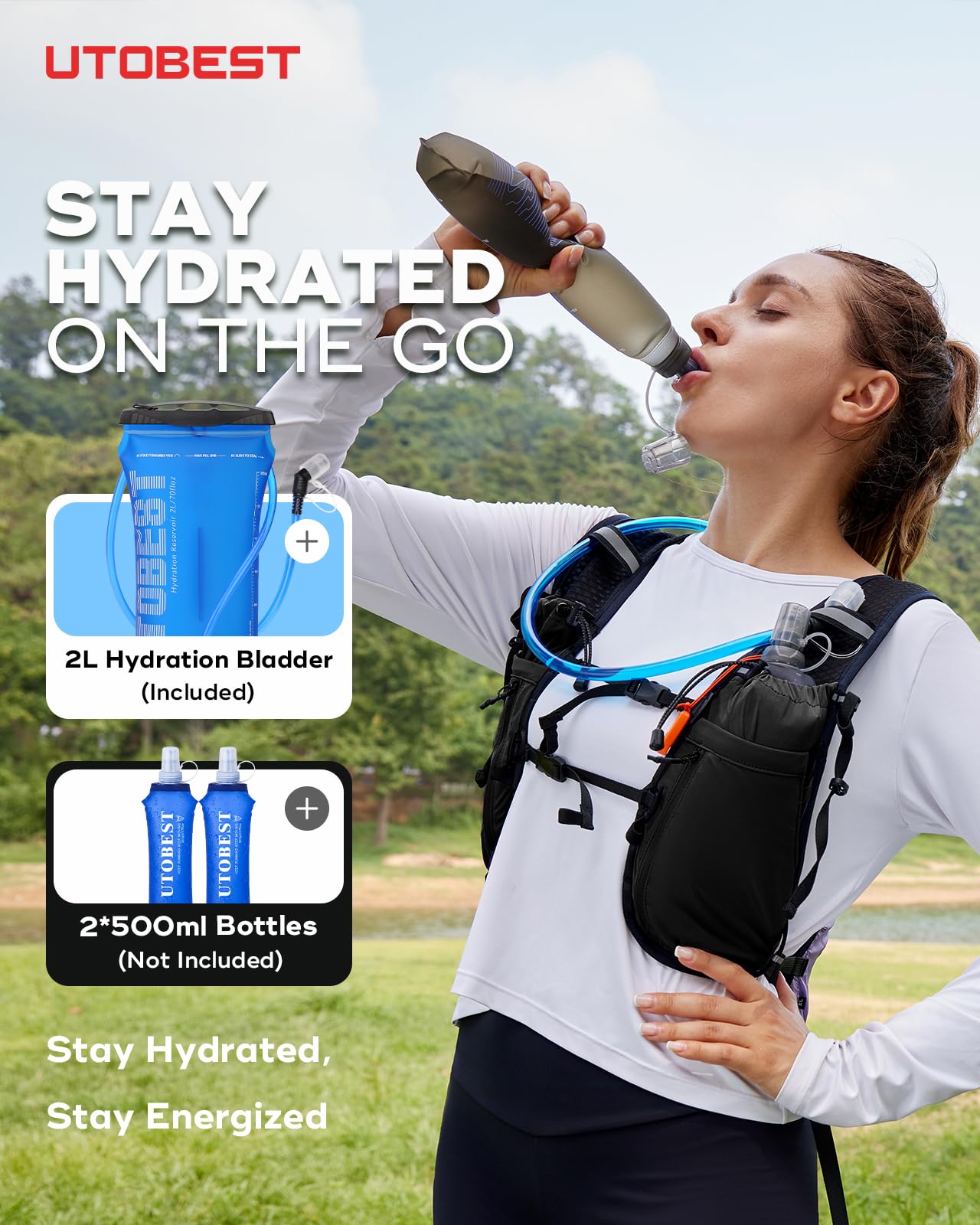 UTOBEST 10L Running Hydration Vest – Lightweight Backpack with 2L Bladder