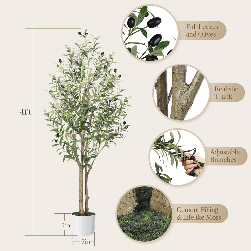 Alupssuc 4FT Artificial Olive Tree with White Pot | Faux Indoor Floor Plant