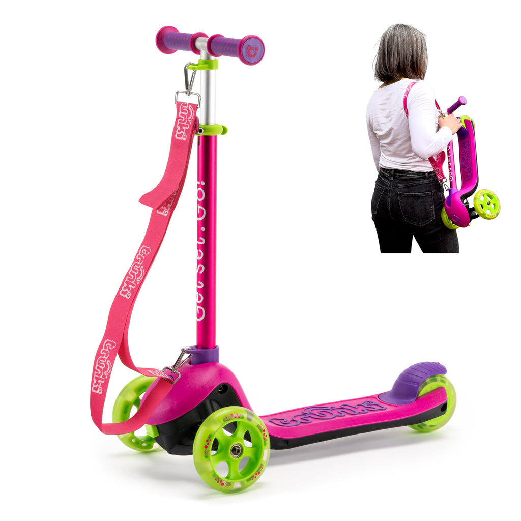 Trunki Pink 3-Wheel Kids Scooter – Foldable with Tow Strap and Bag