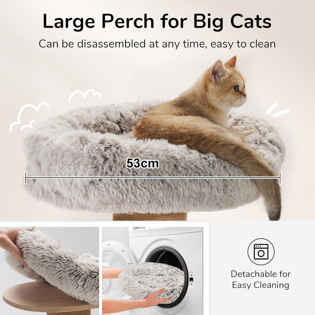 FUKUMARU Cat Scratching Post with Bed | Solid Wood Jute Cat Tower