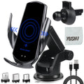 YUSHIHU 15W Wireless Car Charger – Auto-Clamping Phone Mount Holder