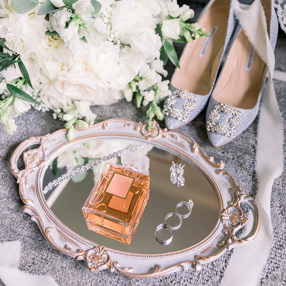 Vintage Oval Mirror Tray – Gold Gray Perfume & Jewelry Vanity