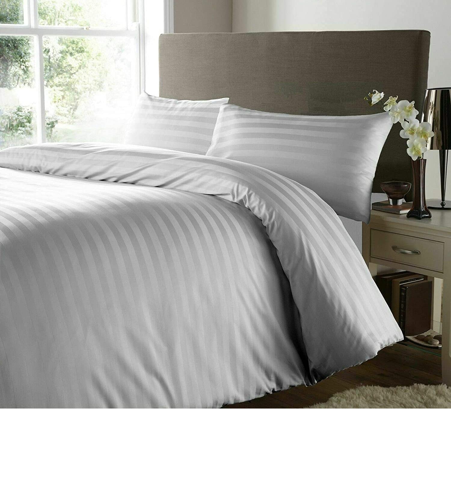 Rayyan Linen Satin Stripe Duvet Cover Set | 400TC Egyptian Cotton - King