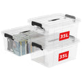 Cetomo 35L*3 Storage Boxes, Carry Plastic Storage Box with Lids, Clear Organizing Container with Handle and Secure Latches - image 1