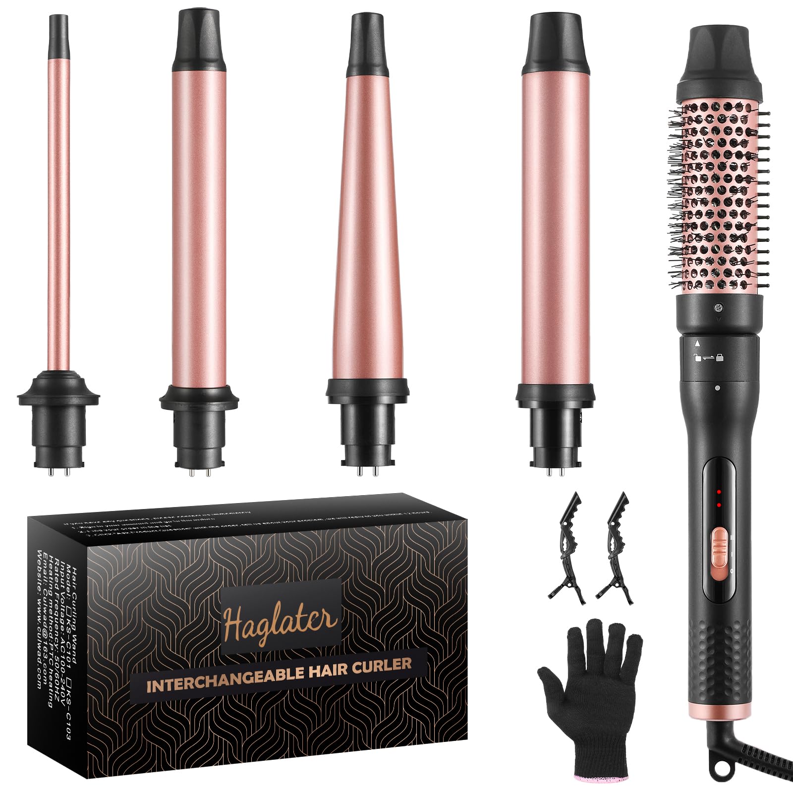 Haglater 5-in-1 Ceramic Curling Wand Set | Interchangeable Hair Curler