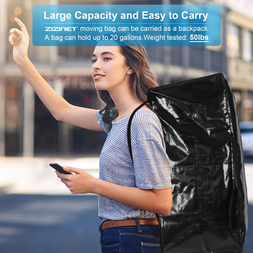 ZIZINET Extra Large Moving Bags – 90L Heavy Duty Storage Totes, 6 Pack