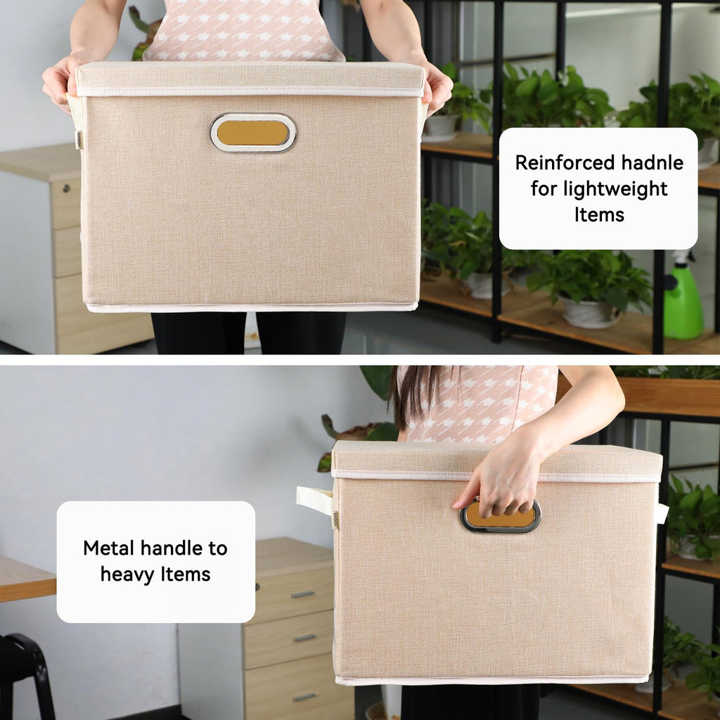 Voova 3-Pack Large Linen Fabric Storage Bins with Lids – Stackable Organizers