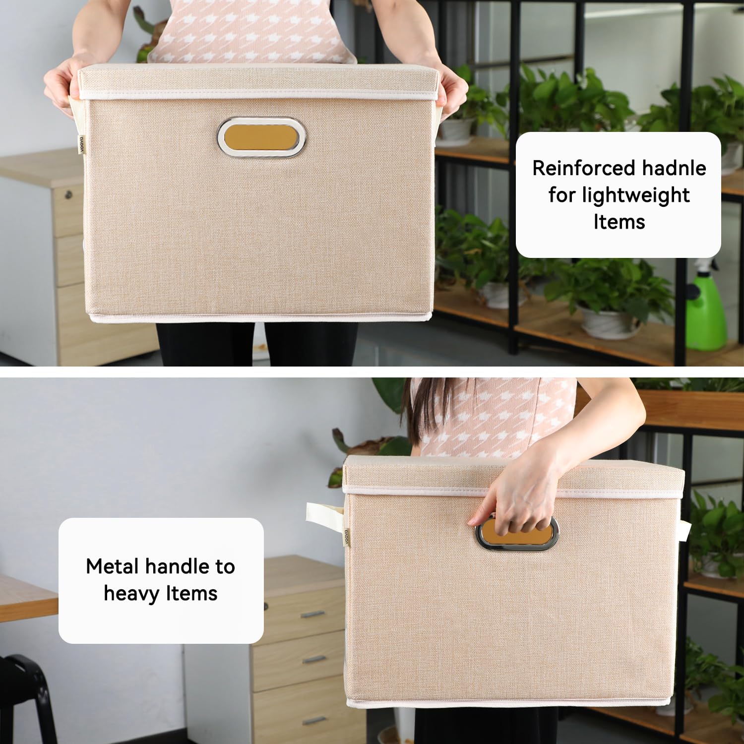 Voova 3-Pack Large Linen Fabric Storage Bins with Lids – Stackable Organizers