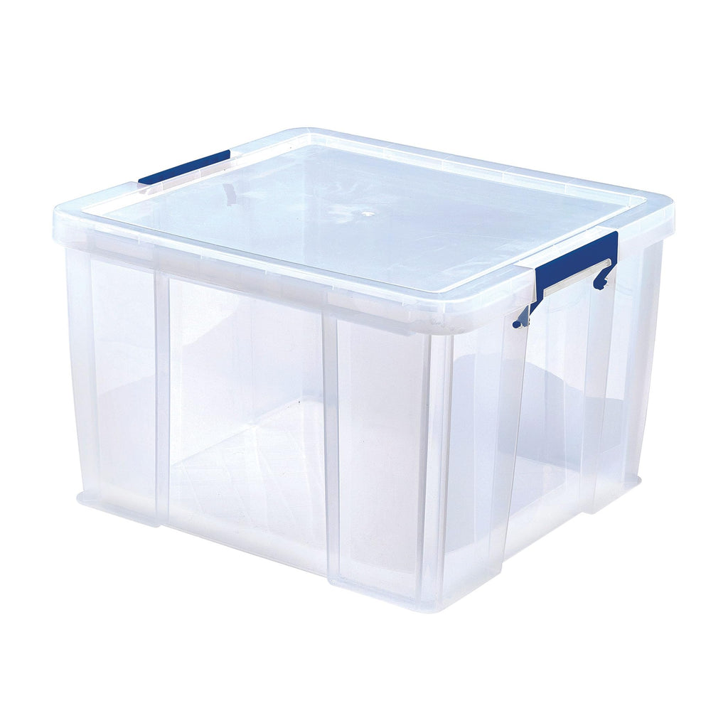 Bankers Box 48L Plastic Storage Boxes with Lids. ProStore Super Strong Stackable Plastic Storage Boxes 30 x 41 x 37 cm, Made in the UK, Clear