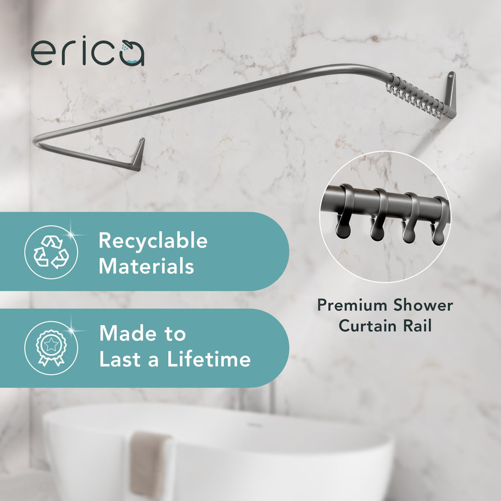 Erica 4-in-1 U-Shape Shower Curtain Pole | Grey Powder Coated Steel
