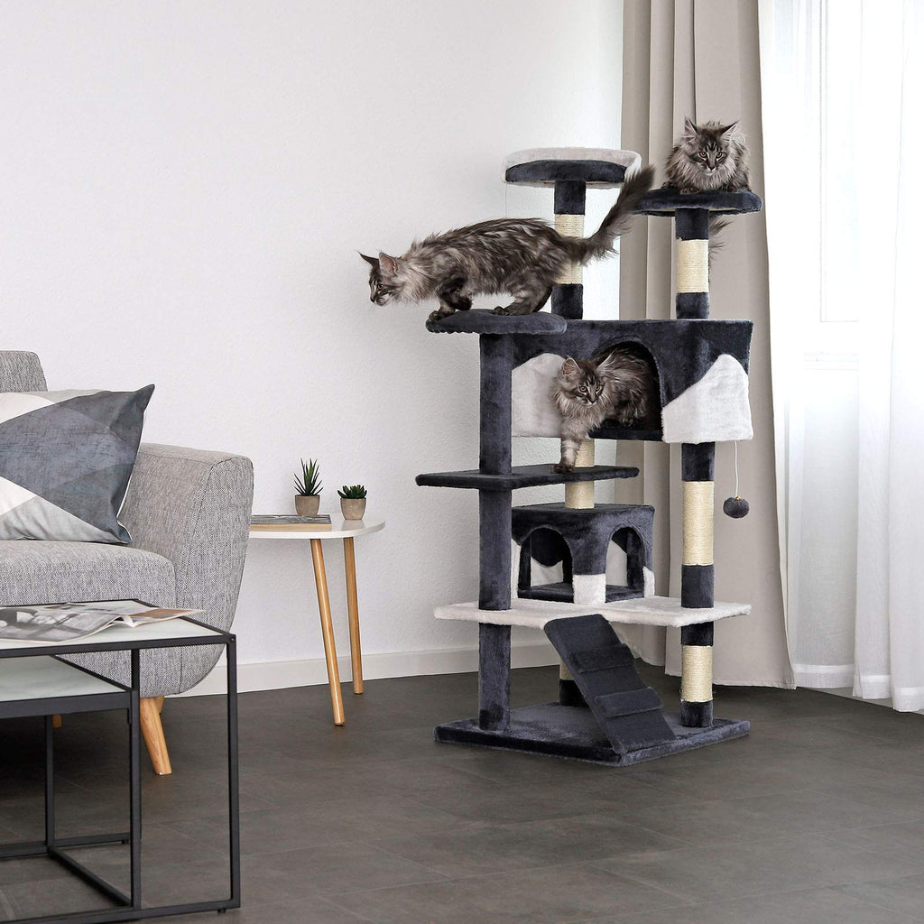 lionto dibea Cat Tree Activity Centre – 130cm Scratching Post, Grey/White